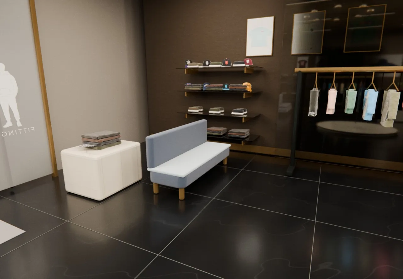 Lounge bench and the cap and knit shelves