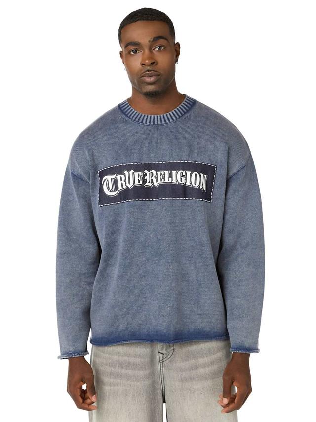 denim appliqué washed sweater