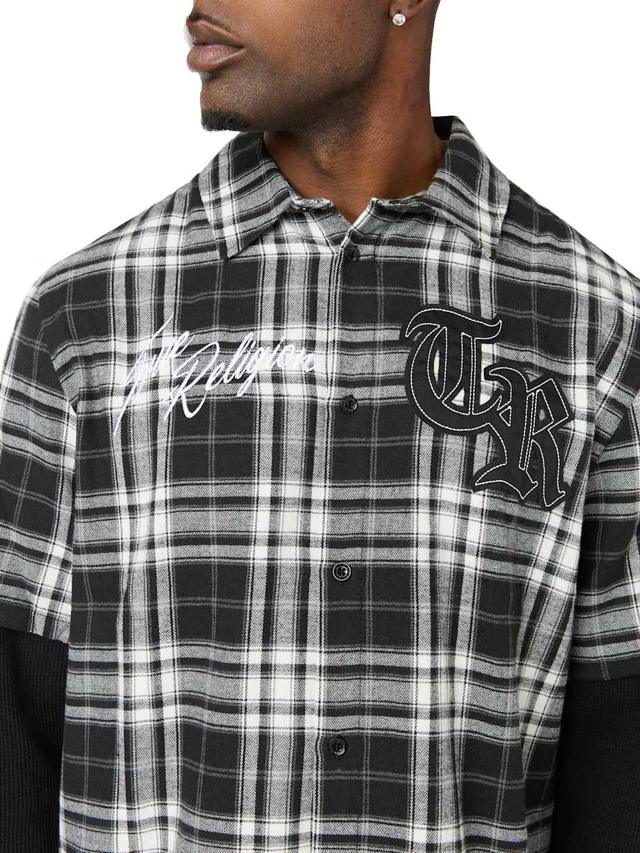 long sleeve waffle knit flannel shirt