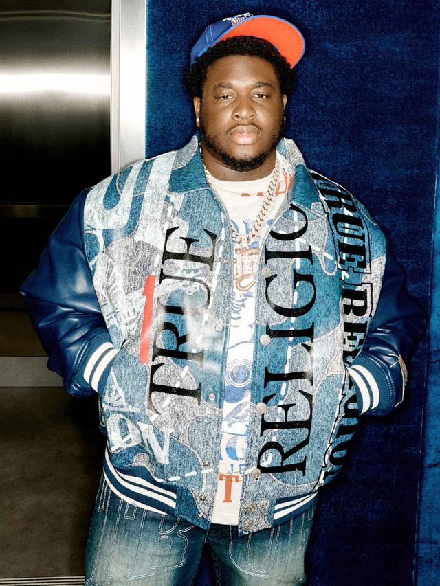 no. 1 logo denim print bomber jacket
