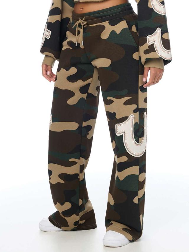 appliqué camo low rise straight leg sweatpant