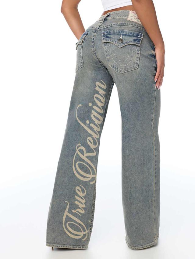 bobbi mid rise logo script flap baggy jean