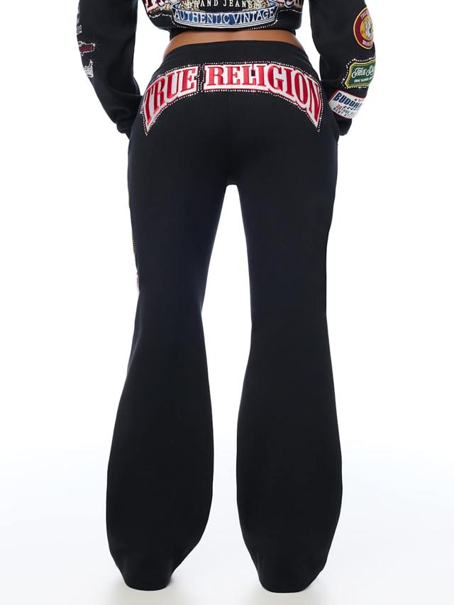 crystal patch mid rise straight leg sweatpant