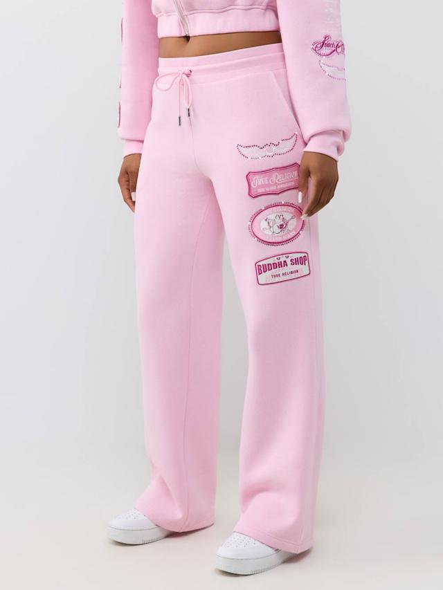 crystal patch mid rise straight leg sweatpant
